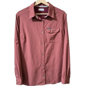COLUMBIA Omni-Shade Bottom Down Shirt Women's Size Large Checked Long Sleeve